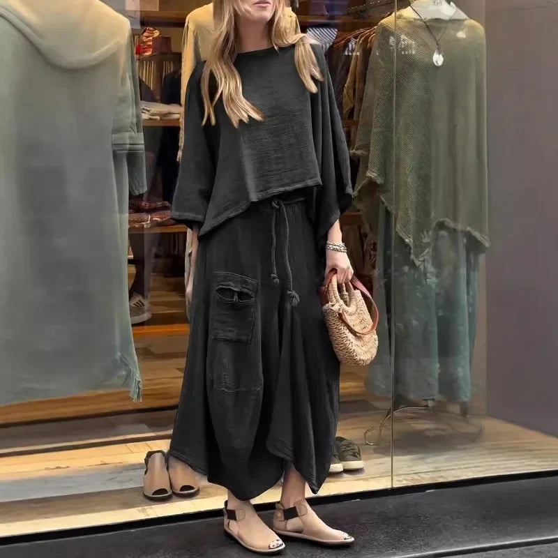 Conjunto Feminino em Linho e Algodão Vintage - [Frete Grátis]